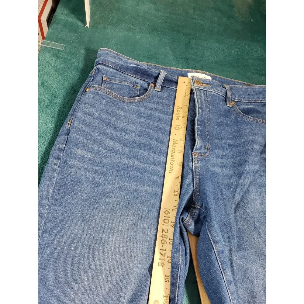Loft Jeans Size 12 Women Blue Pants Denim Stretch Fray Hem Mid Rise Curvy Skinny